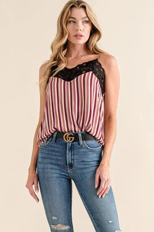 And The Why Stripe Print with Lace Cami for Women - Love Salve